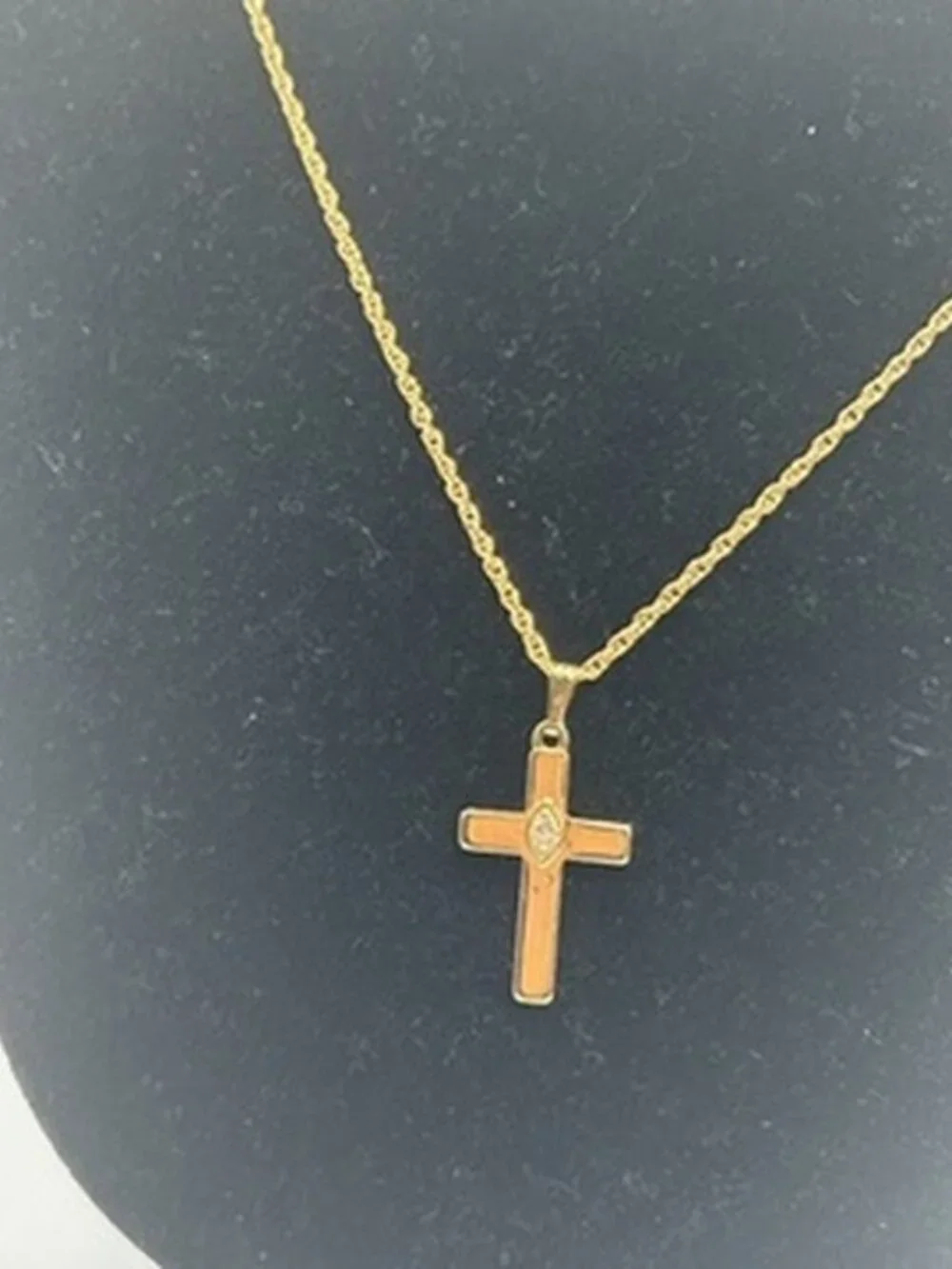 Womens Vintage Real Gold Rope Chain Cross Pendant Plated Stainless Steel Dainty
